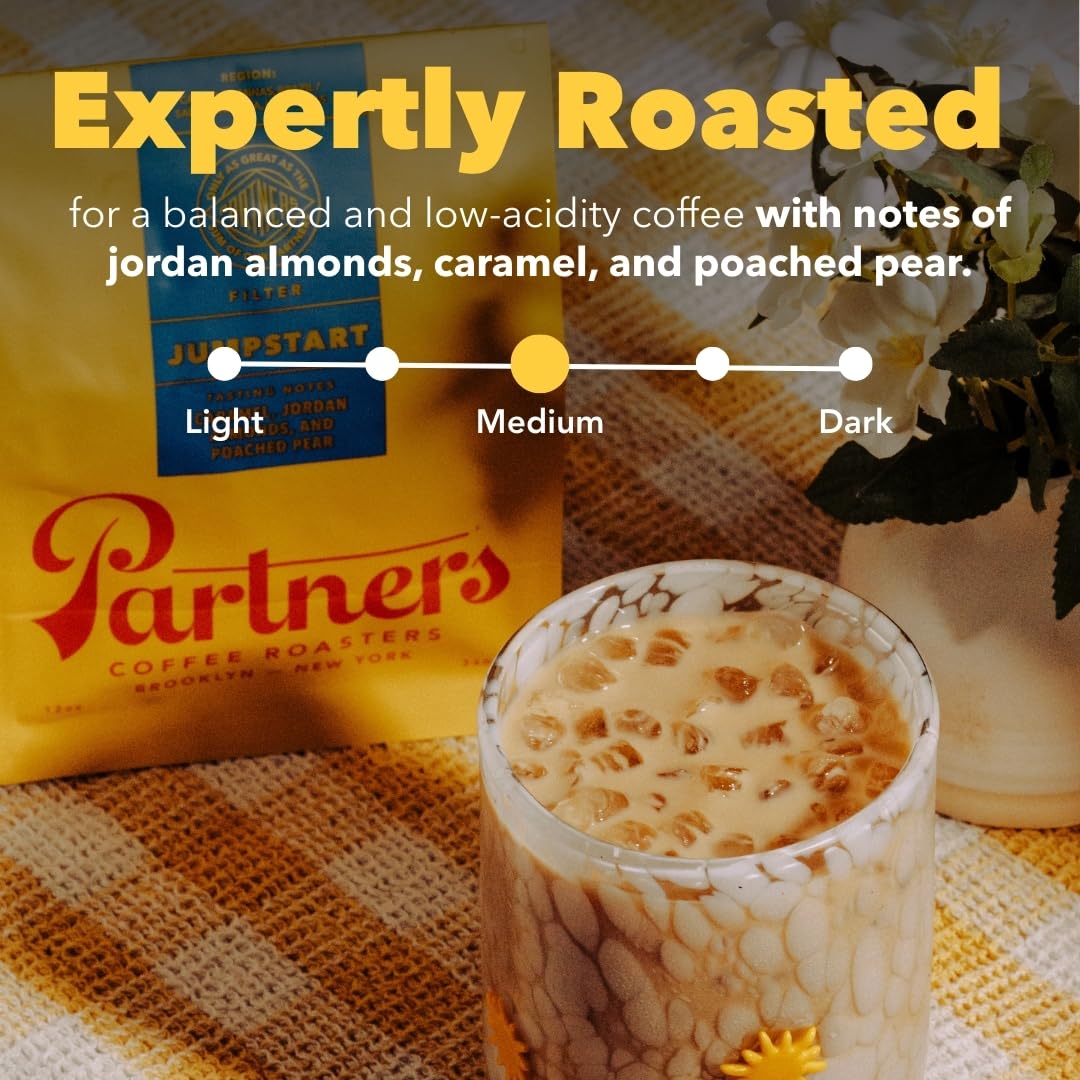 PARTNERS COFFEE ROASTERS Jumpstart bag back shows notes and roast date detail.