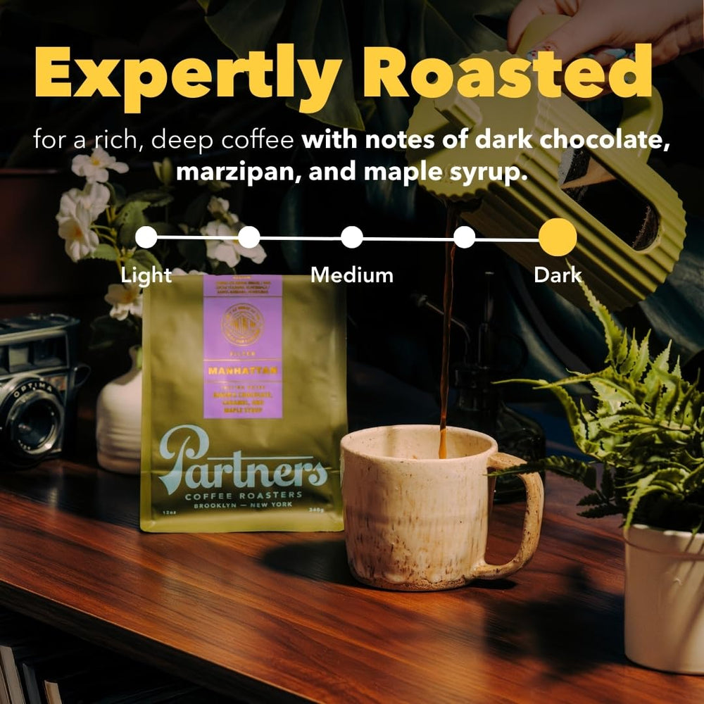 Partners Coffee Roasters Manhattan Blend espresso shot showing deep, full-bodied flavor.
