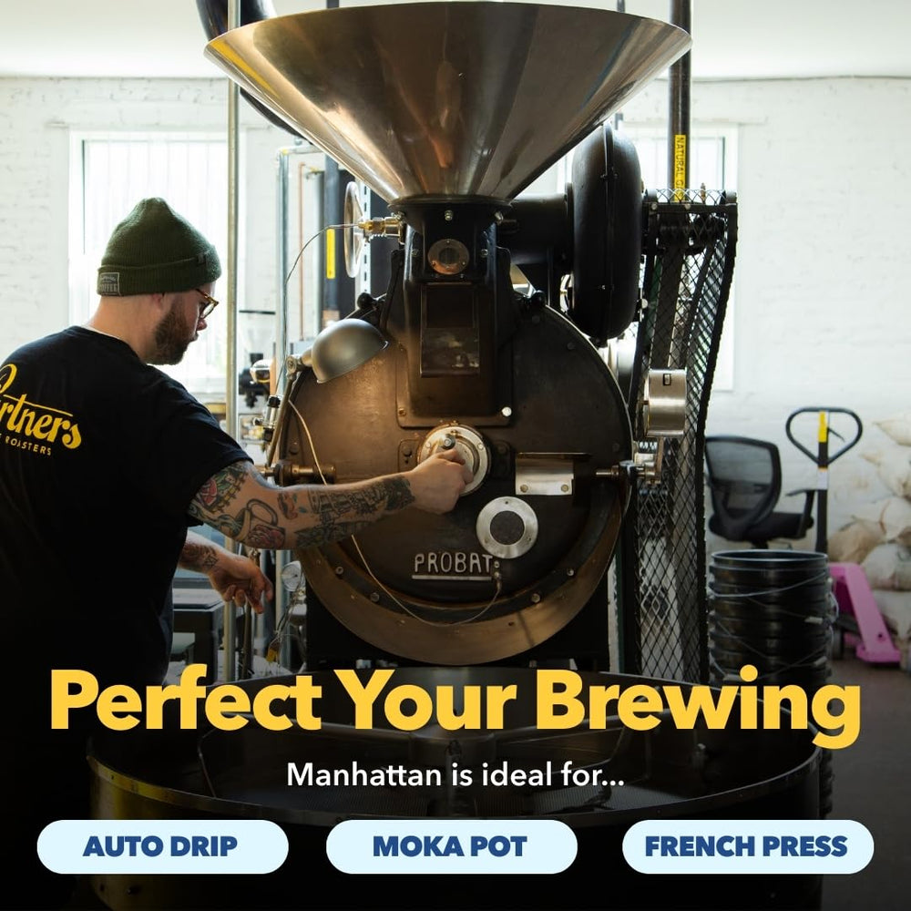 Partners Coffee Roasters Manhattan Blend brew, suited for filter or espresso brewing.