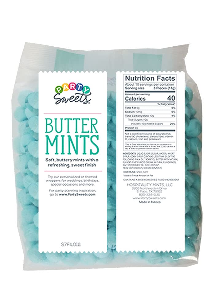 Party Sweets Blue Buttermints close-up highlighting minty aroma and high-quality ingredients.