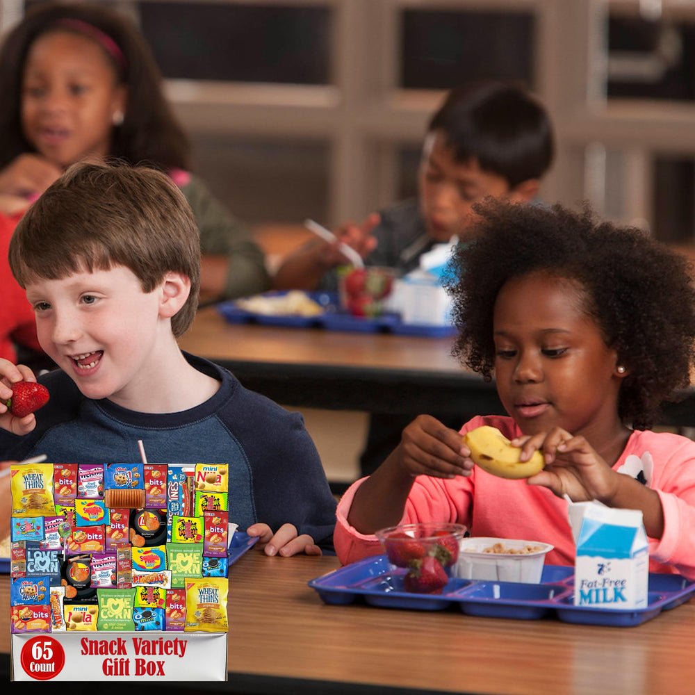 Partypom 65-count variety box on desk during meetings, convenient team snack.