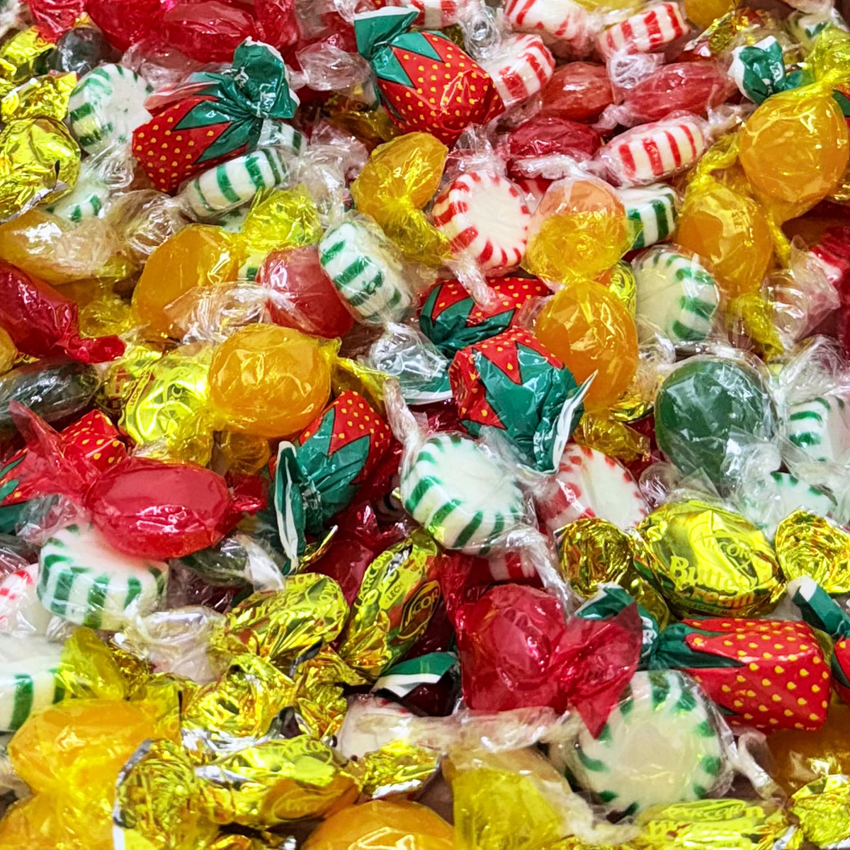 Partypom bulk hard candy mix in a bag, ideal for holiday snacking and gifting.