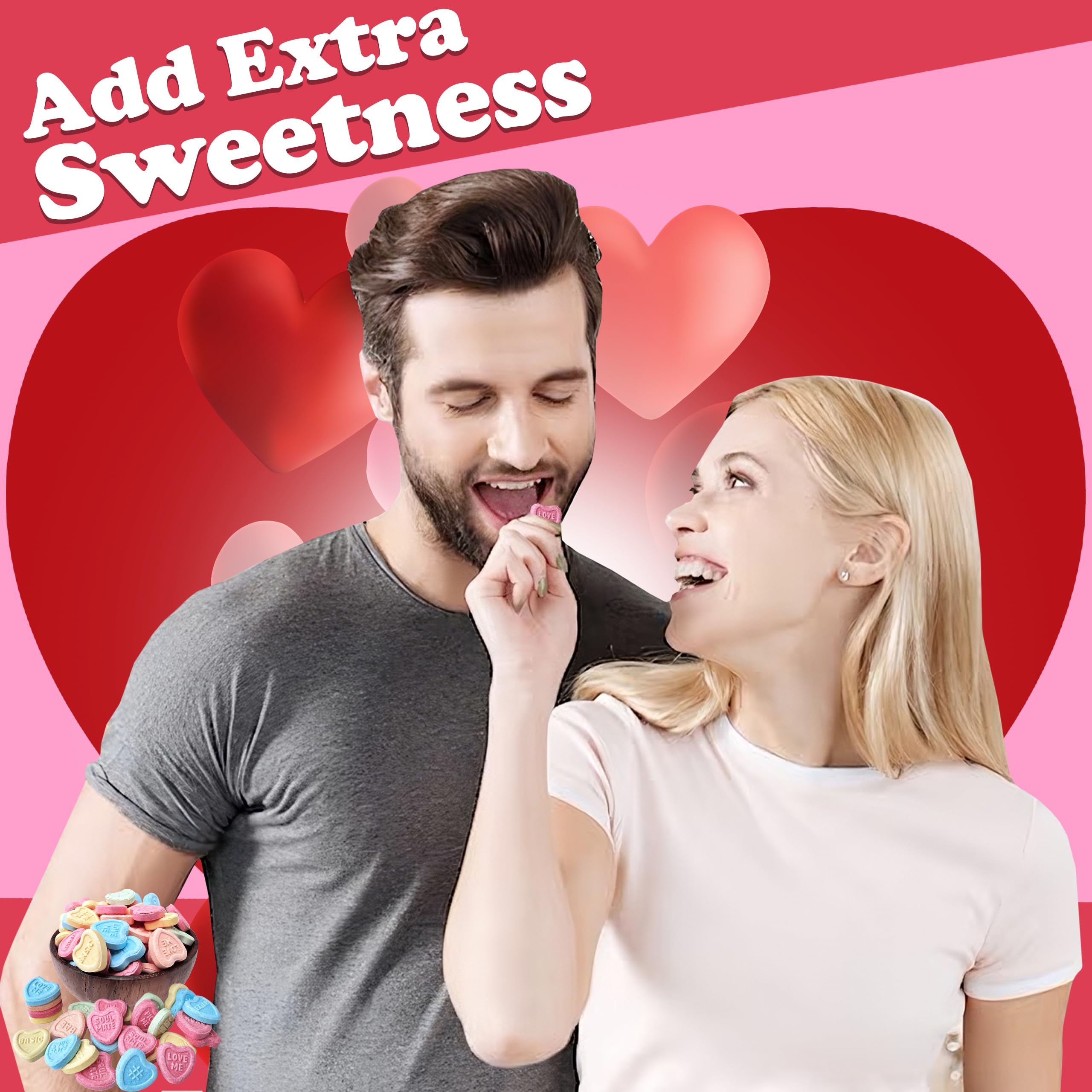 Partypom conversation hearts add colorful decor and edible accents to gift baskets