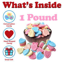 Partypom heart-shaped candies with flirtatious messages for valentines exchanges