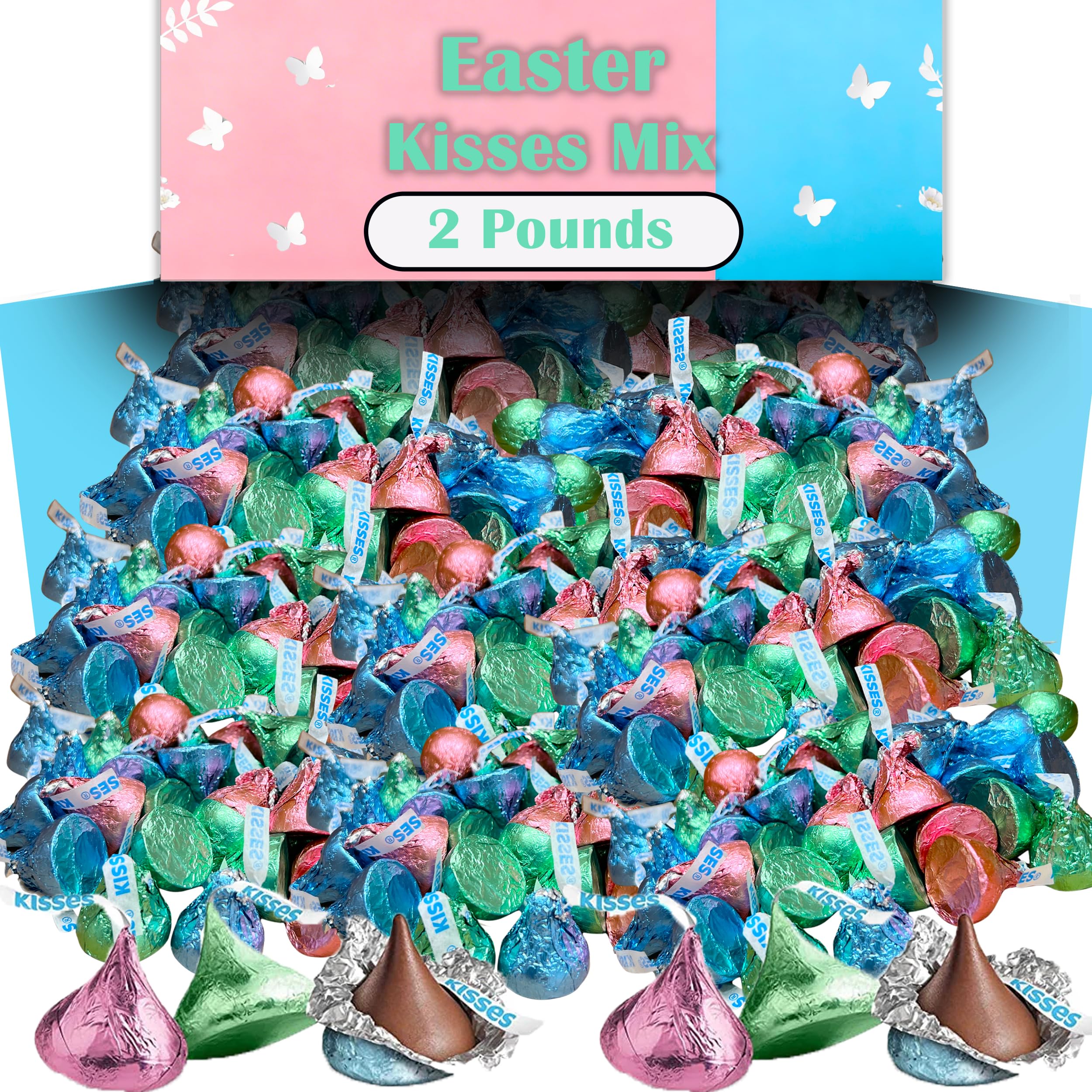 Partypom Hershey Easter Kisses in pastel wrappers, perfect for Easter baskets and shared treats.