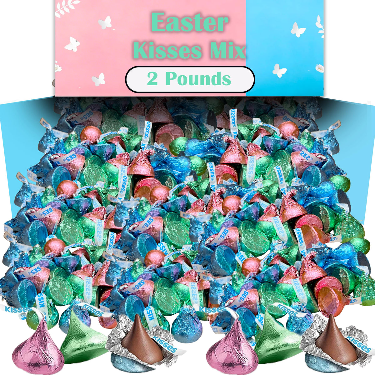 Partypom Hershey Easter Kisses in pastel wrappers, perfect for Easter baskets and shared treats.
