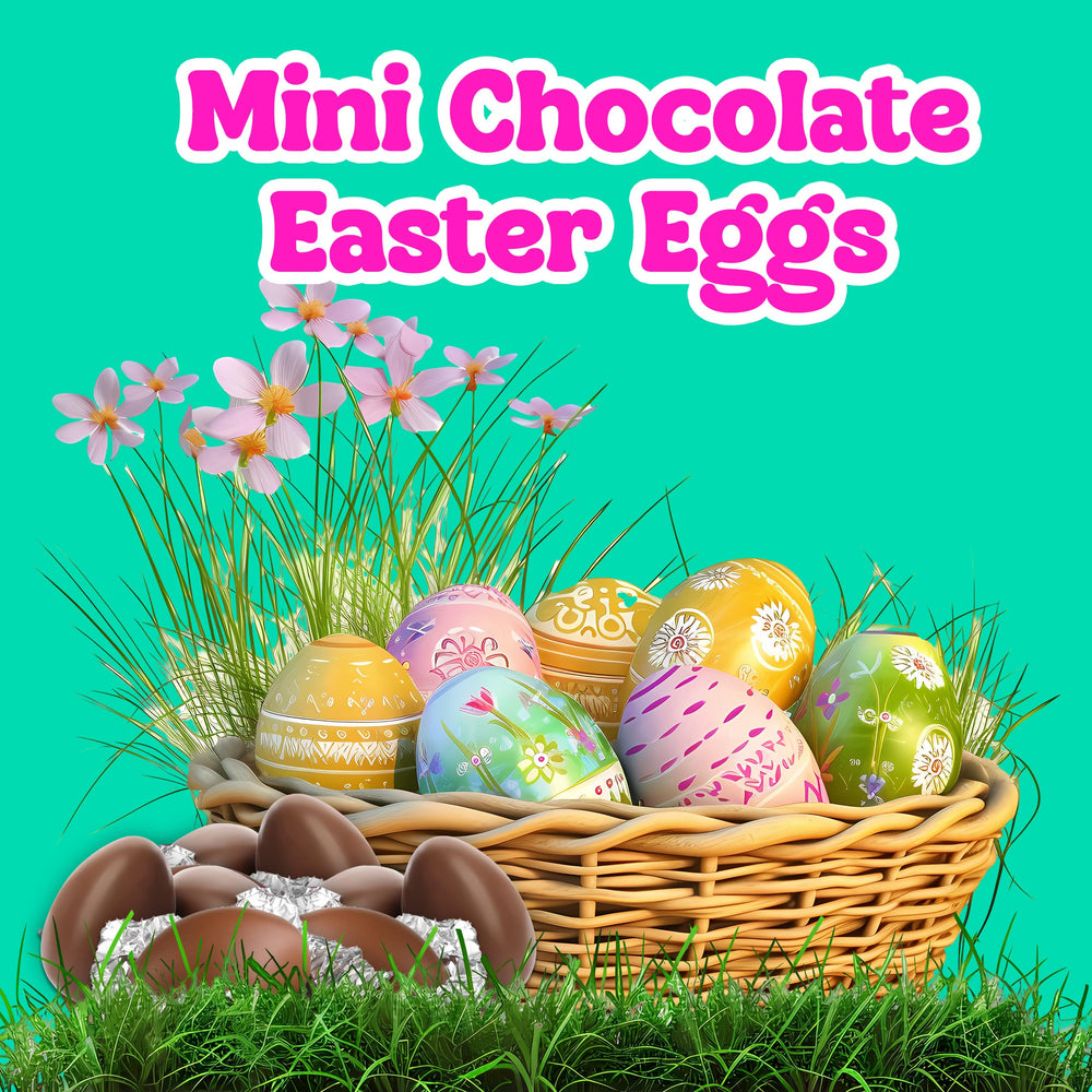 Partypom Hershey Milk Chocolate Eggs close-up, creamy milk chocolate with festive foils