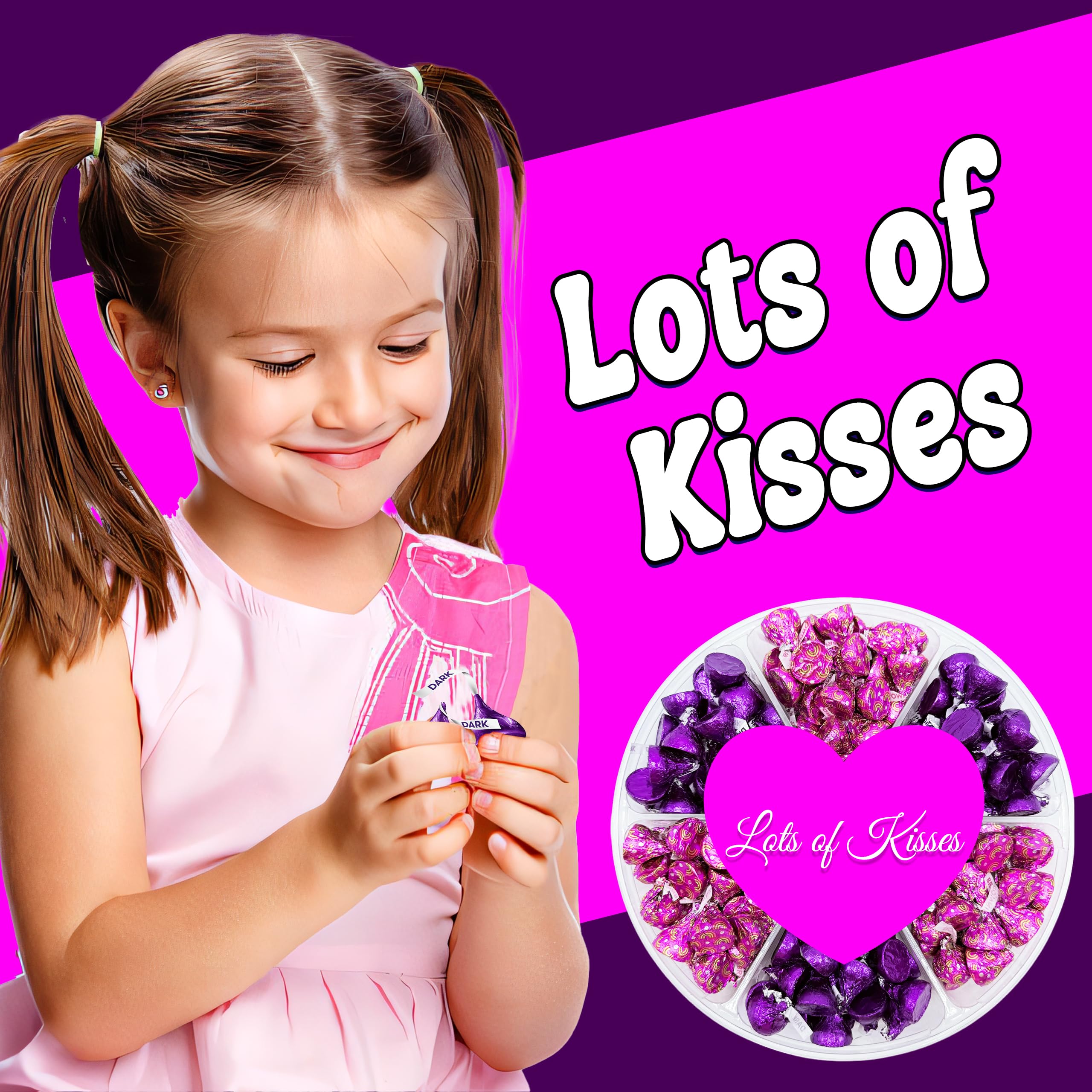 Partypom kisses with rainbow wrappers add playful color to dessert tables.