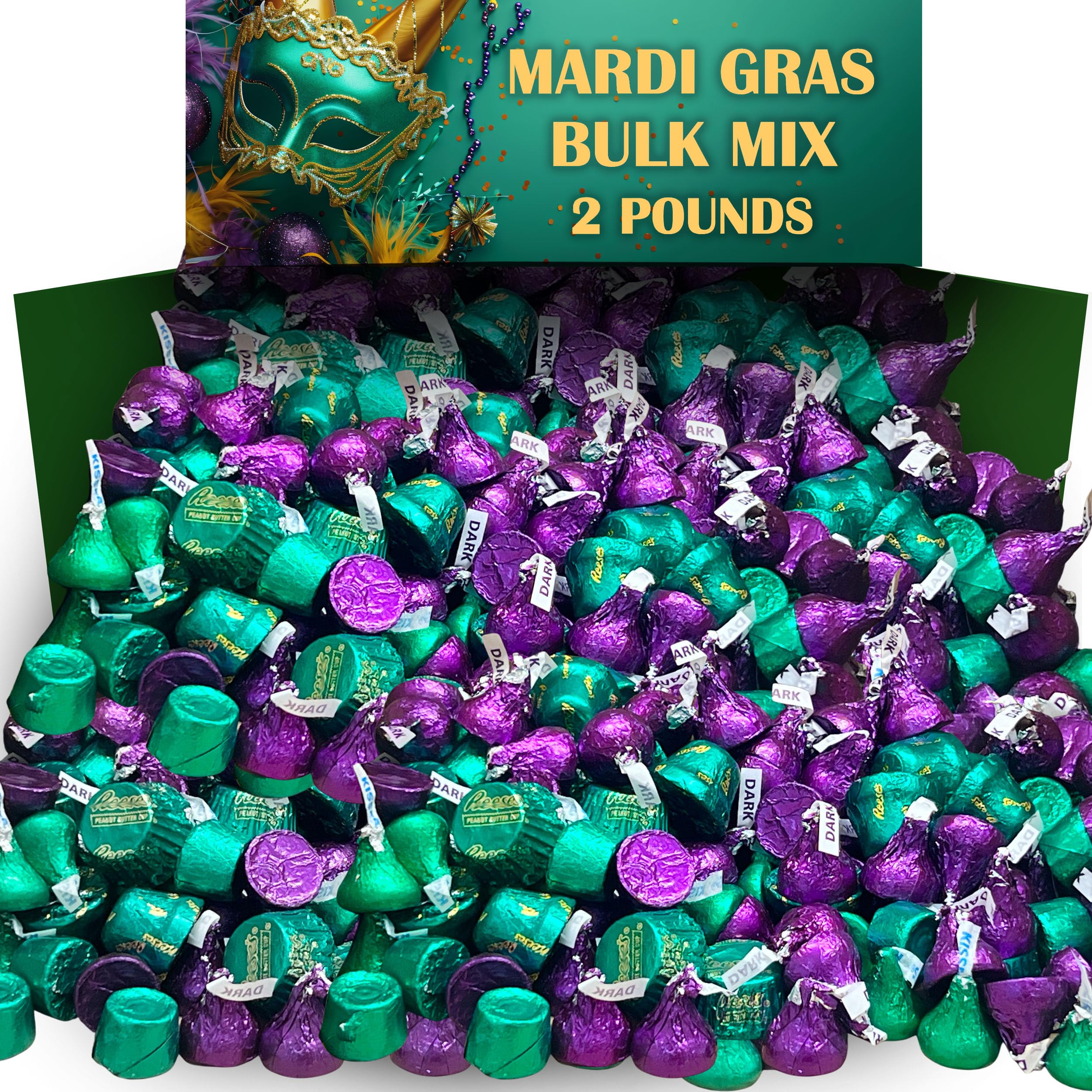 Partypom Mardi Gras candy mix in 2 lb bulk bag for easy party refills.