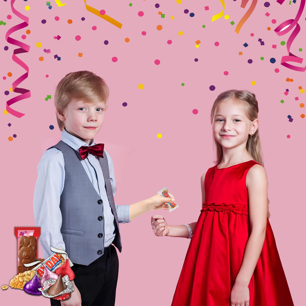 Partypom red and pink candy variety enhances party tables.