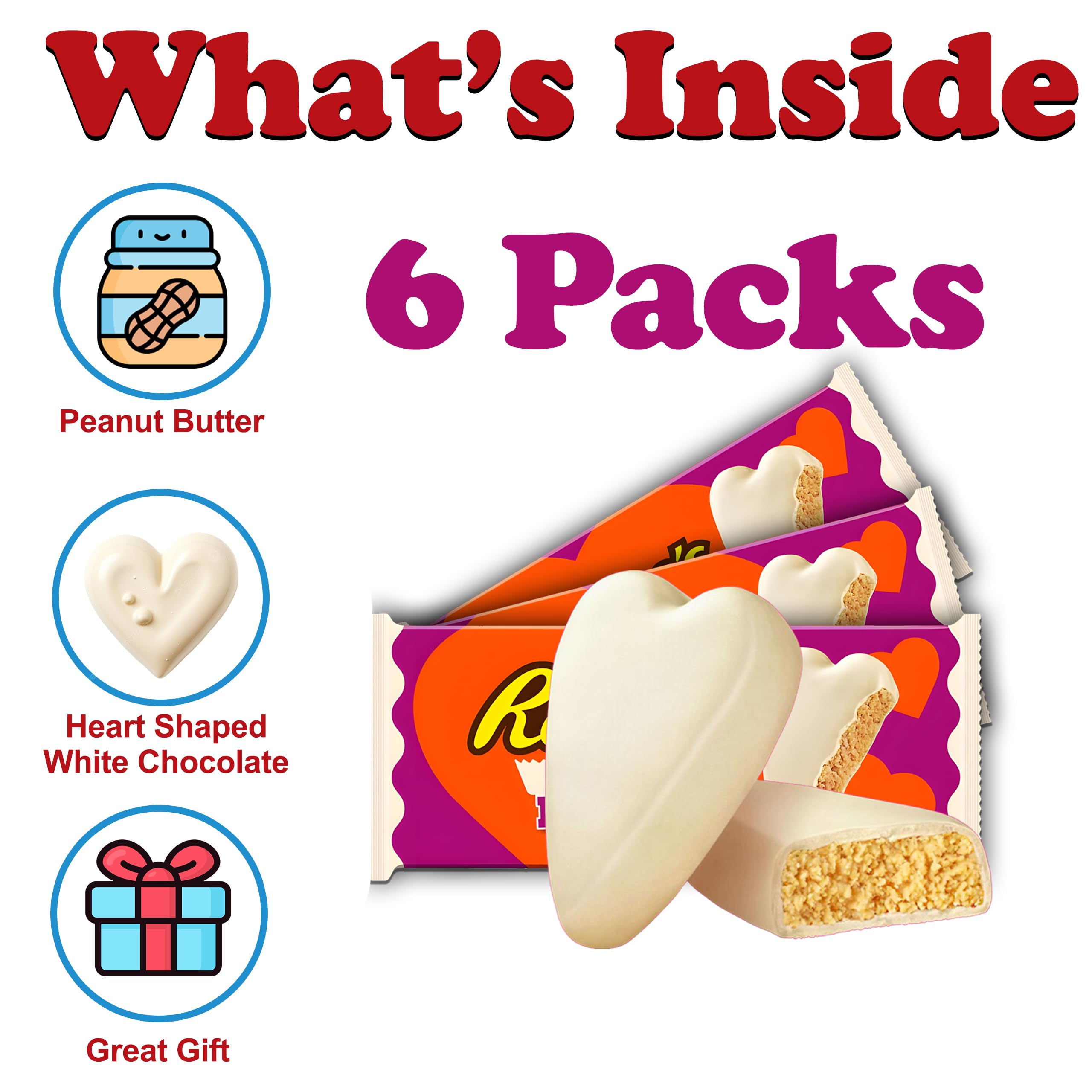 Partypom Reeces heart-shaped white creme bars with creamy peanut butter center