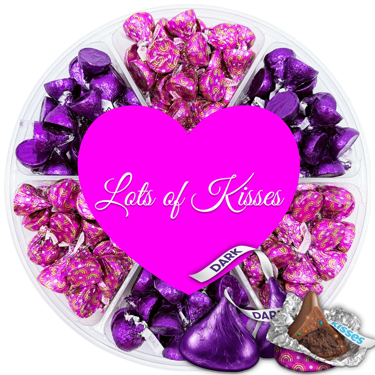 Partypom Valentine box heart tray with kisses, perfect for gifting.