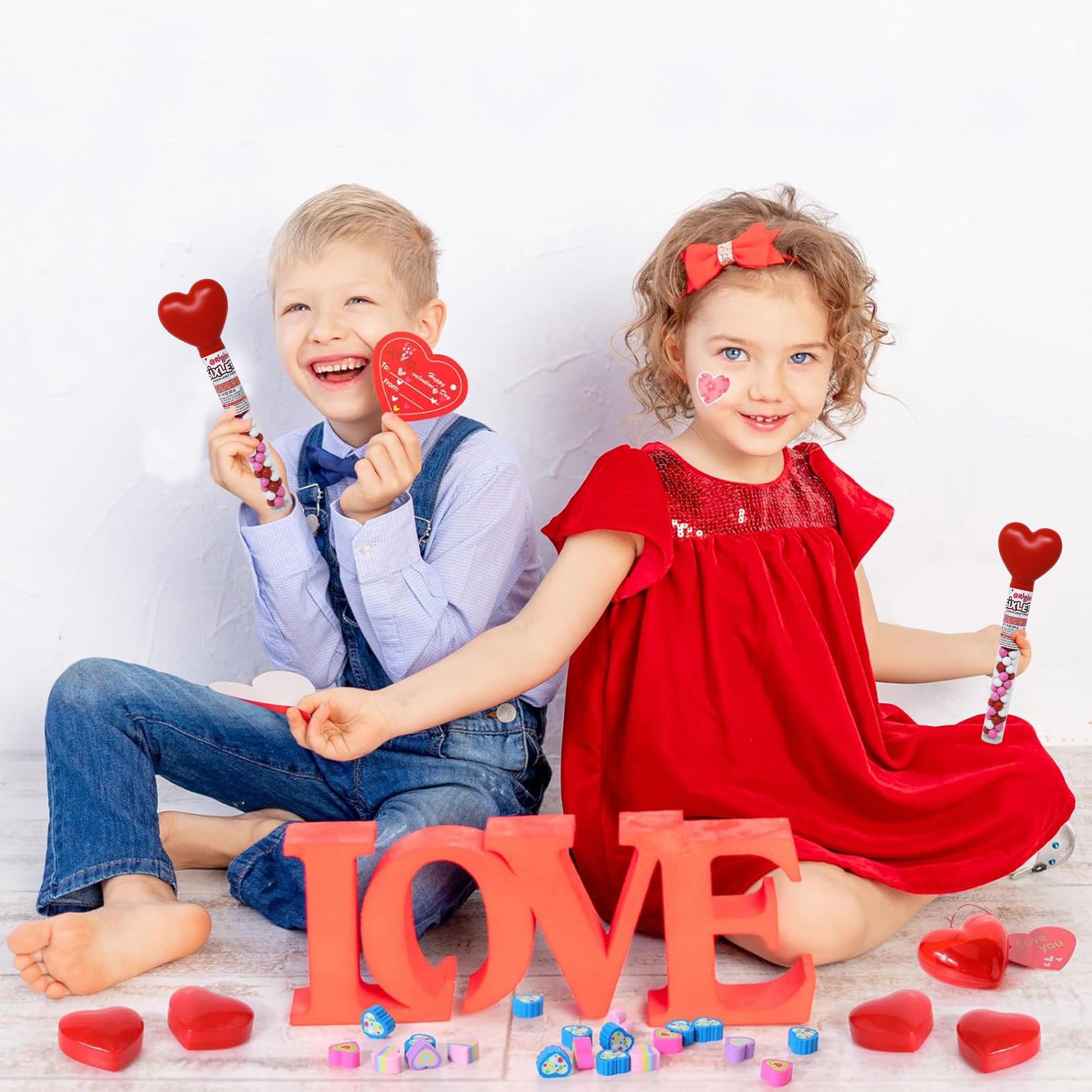 Partypom Valentines 3-pack heart tubes ready for gifting and sharing