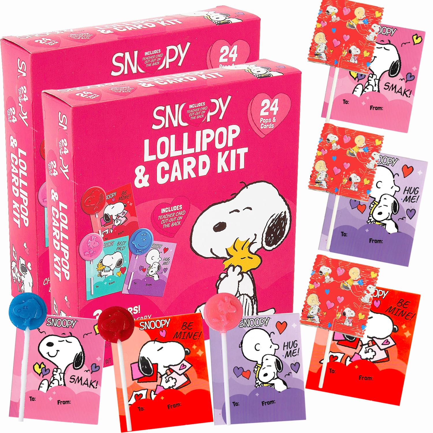 Partypom Valentine kit main box shows 48-count bulk set for classrooms.