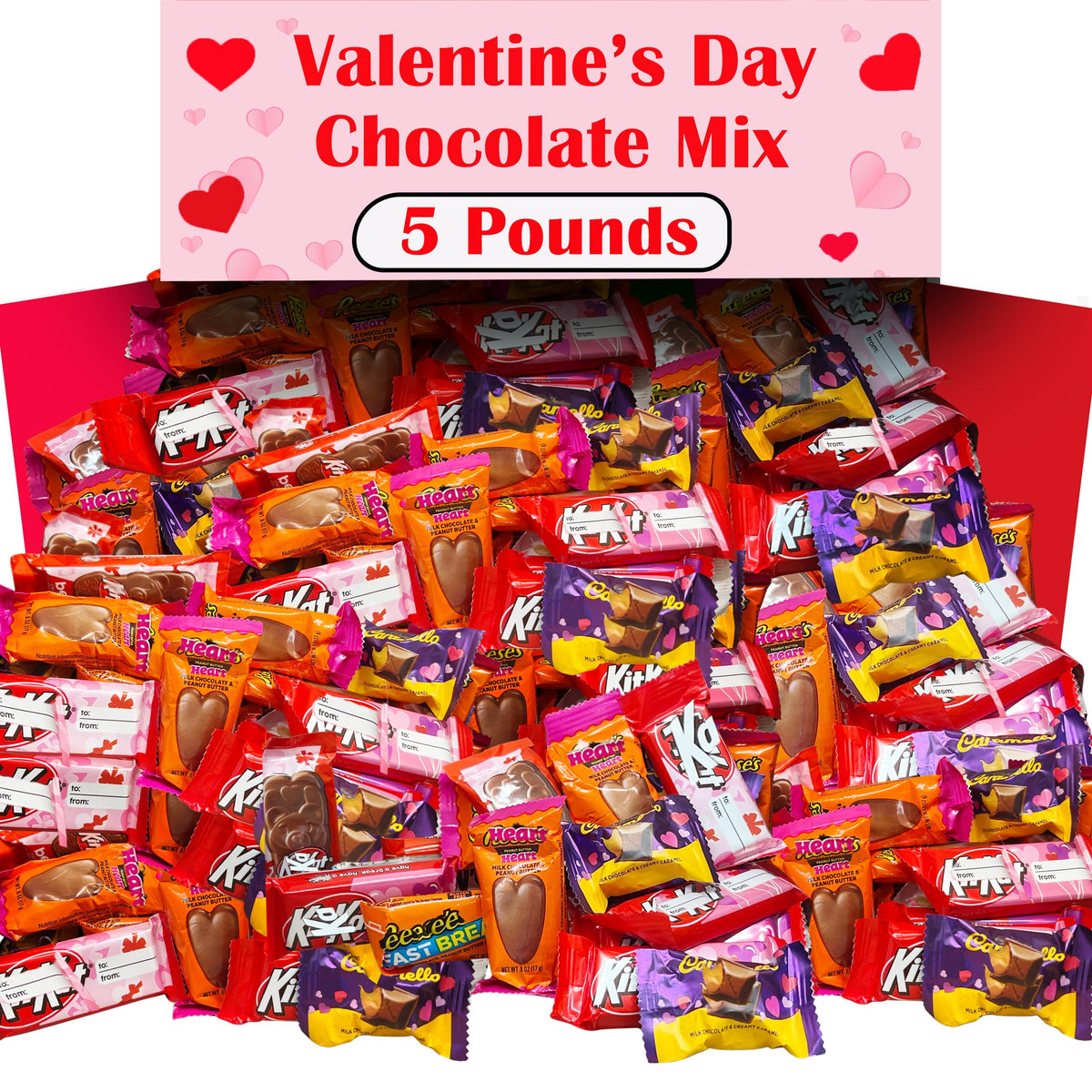 Partypom Valentine’s chocolate candy five-pound mix for gifting and celebrations.