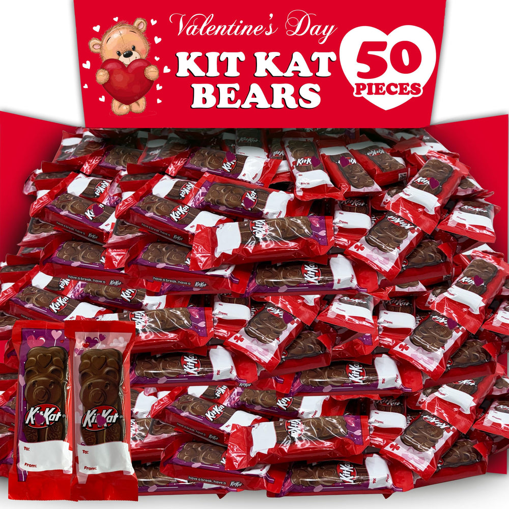 Partypom Valentines Exchange Milk Chocolate Wafer Bears, 50-count, ideal for sharing.