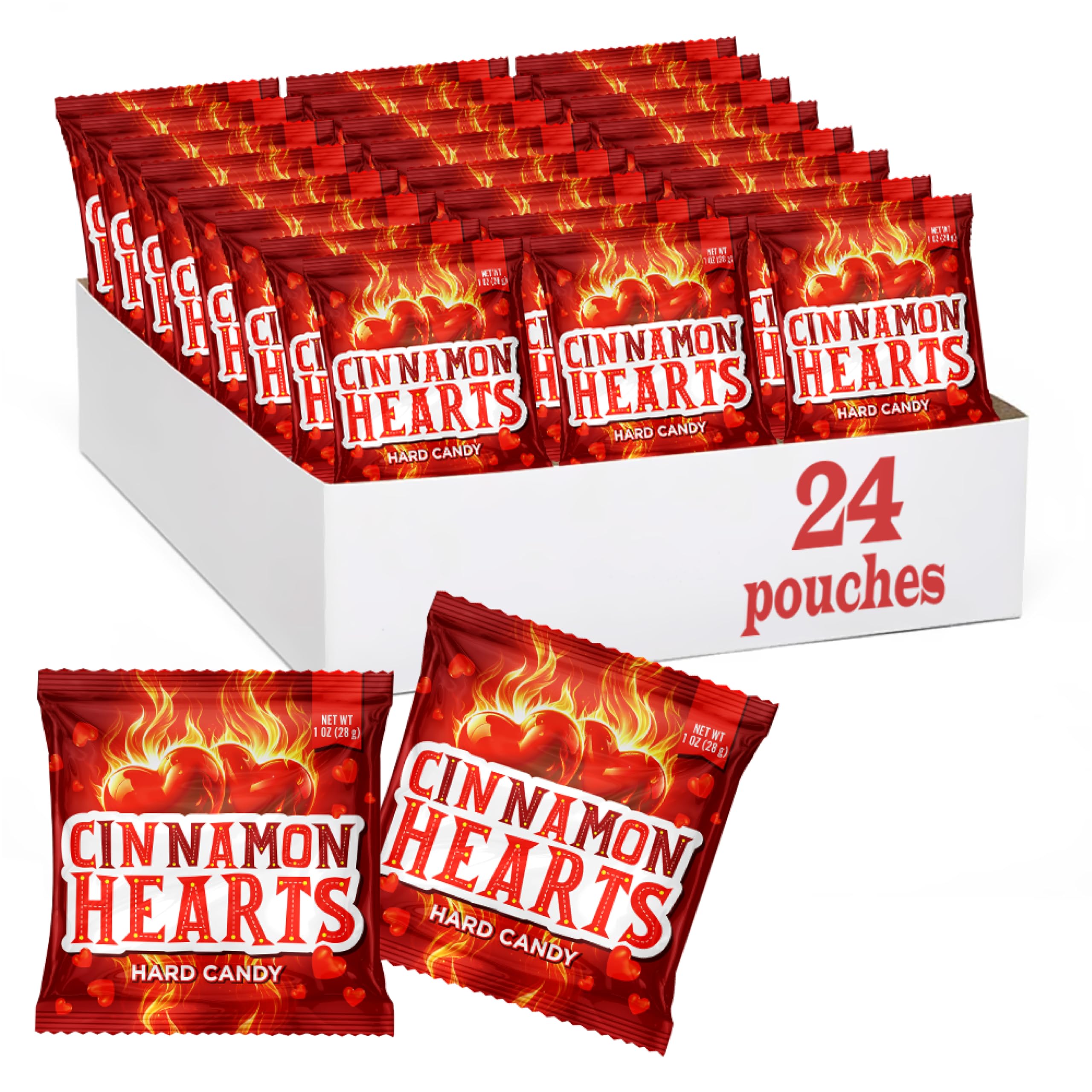 PartyWorks Cinnamon Hearts 24-pack front view is ideal for gifting and party favors.