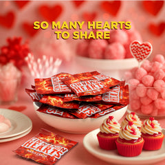PartyWorks Cinnamon Hearts packet display shows vibrant red candy for nostalgic celebrations.