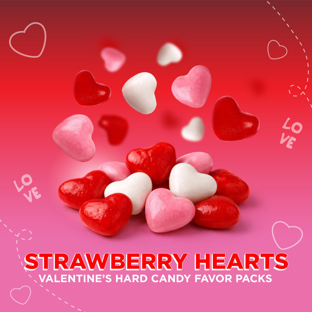 Classroom exchange setup with PartyWorks strawberry hearts gift pouches