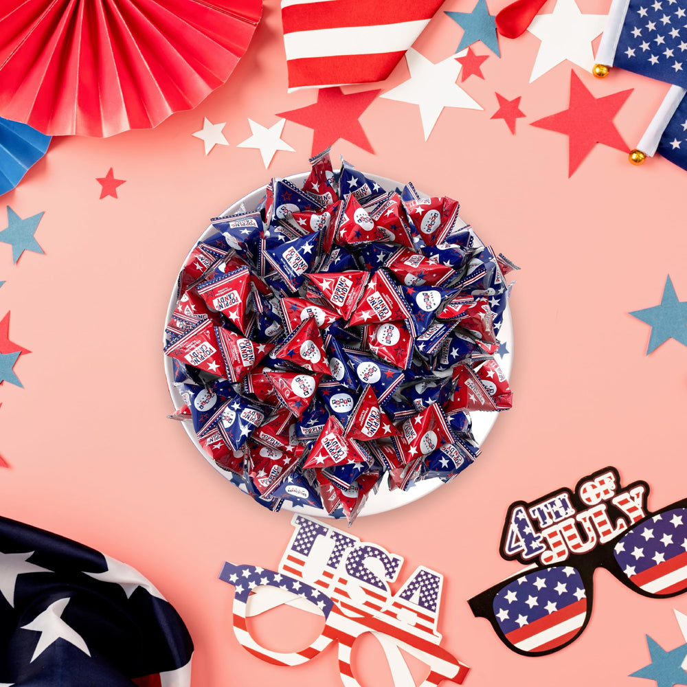 PartyWorks sharing-ready patriotic candy at parades and school events.