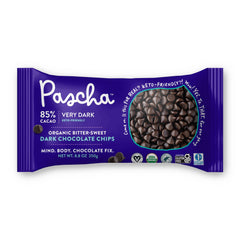 Pascha 85% cacao baking chips showcase rich color and smooth melt for gourmet baking