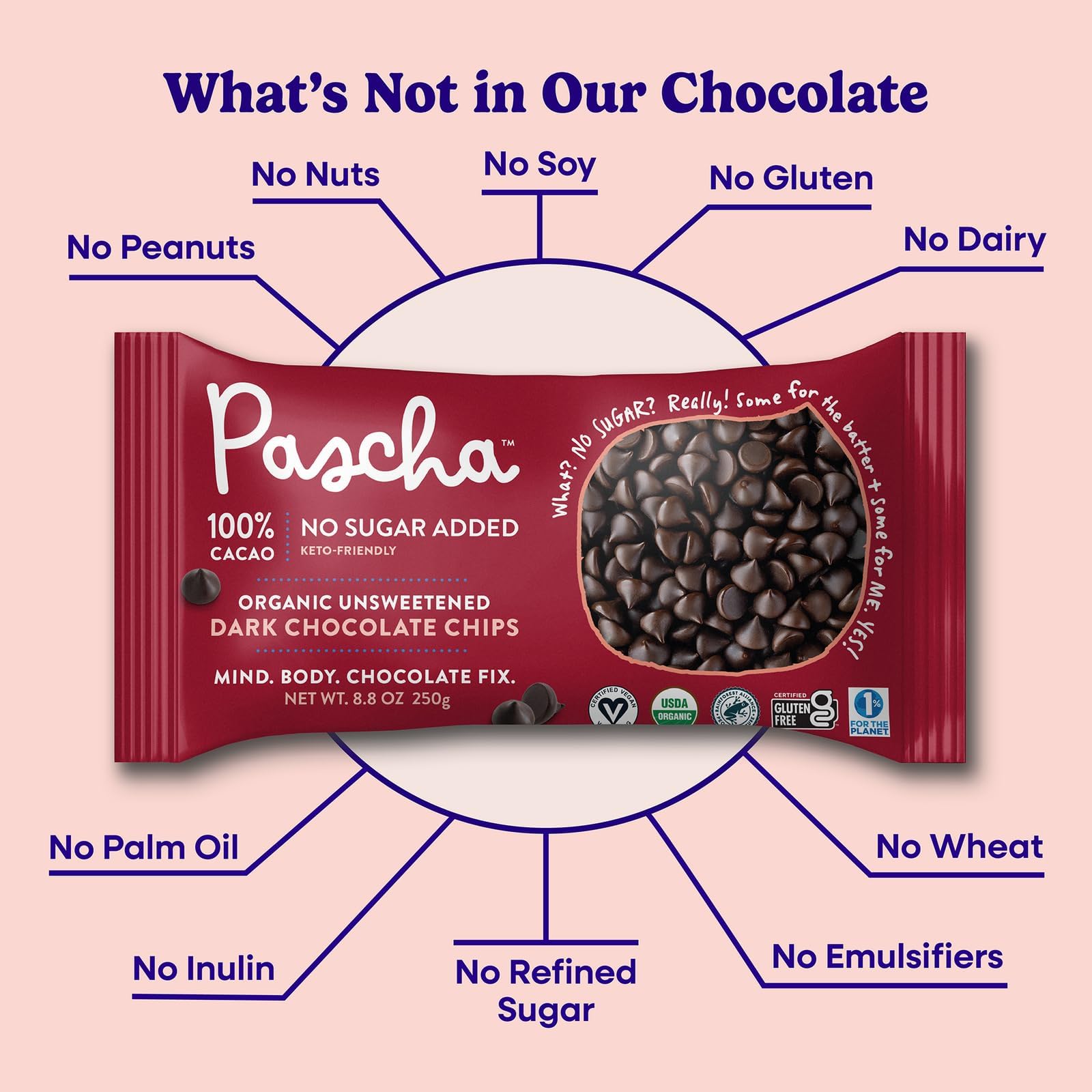 Pascha Rainforest Alliance certified logo signals sustainable sourcing.