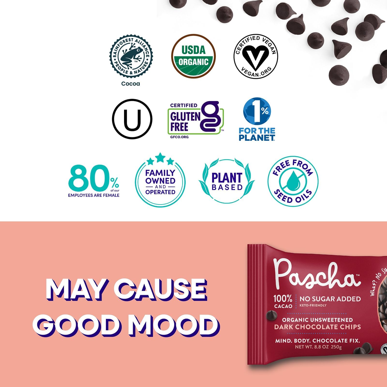 Pascha vegan-friendly ingredient beside dairy-free label for plant-based recipes.