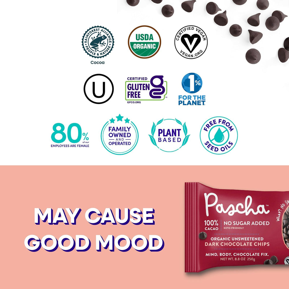 Pascha vegan-friendly ingredient beside dairy-free label for plant-based recipes.