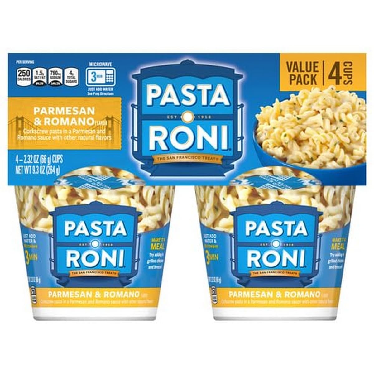 Pasta Roni 4pk Cups Parmesan Romano ready-to-heat dinner for busy evenings