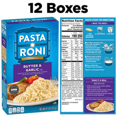 Pasta Roni Butter & Garlic Angel Hair box back with clear nutrition details for quick planning