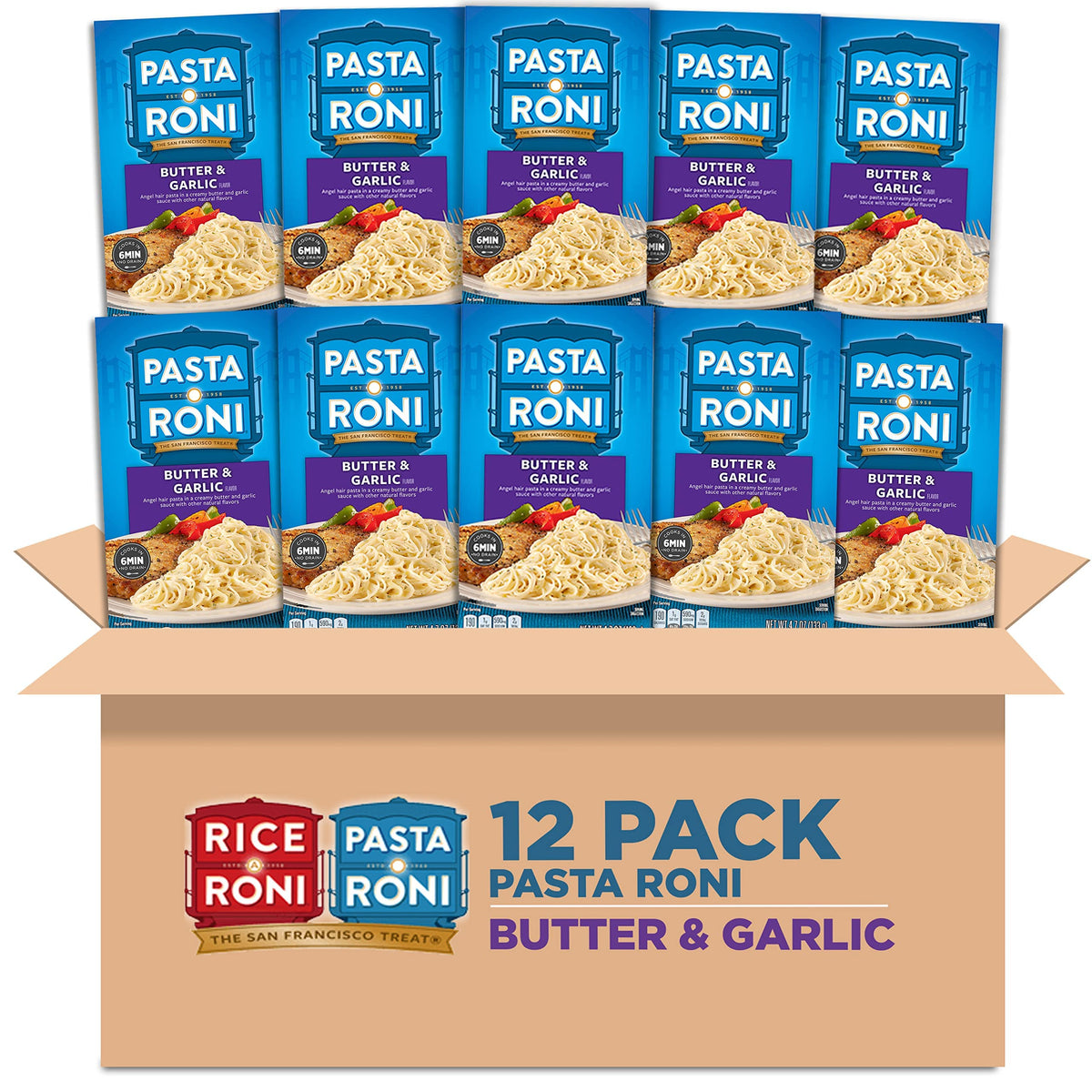 Pasta Roni Butter & Garlic Angel Hair box front for easy weeknight dinner