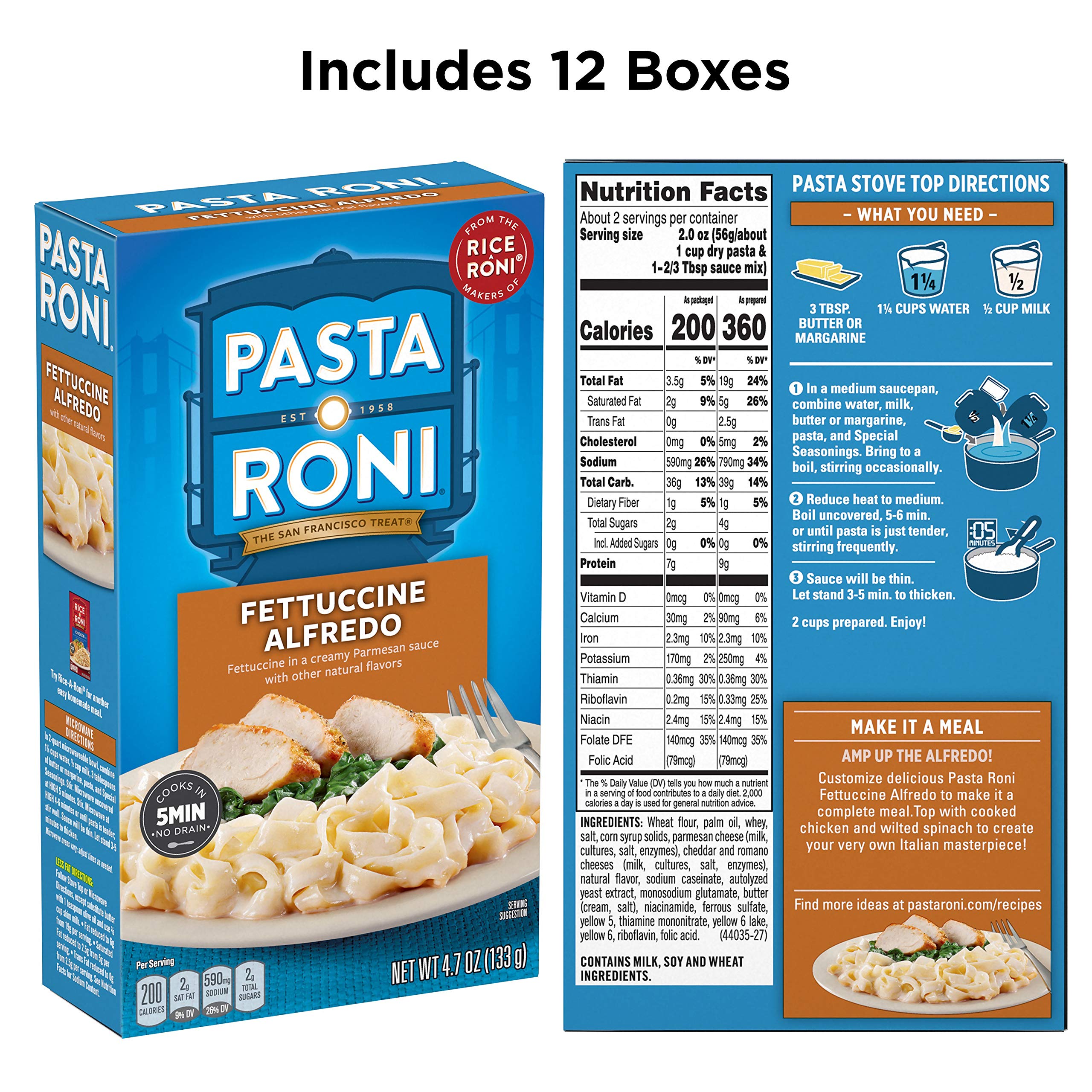 Pasta Roni Garlic Alfredo Fettuccine in a bowl, creamy sauce visible.