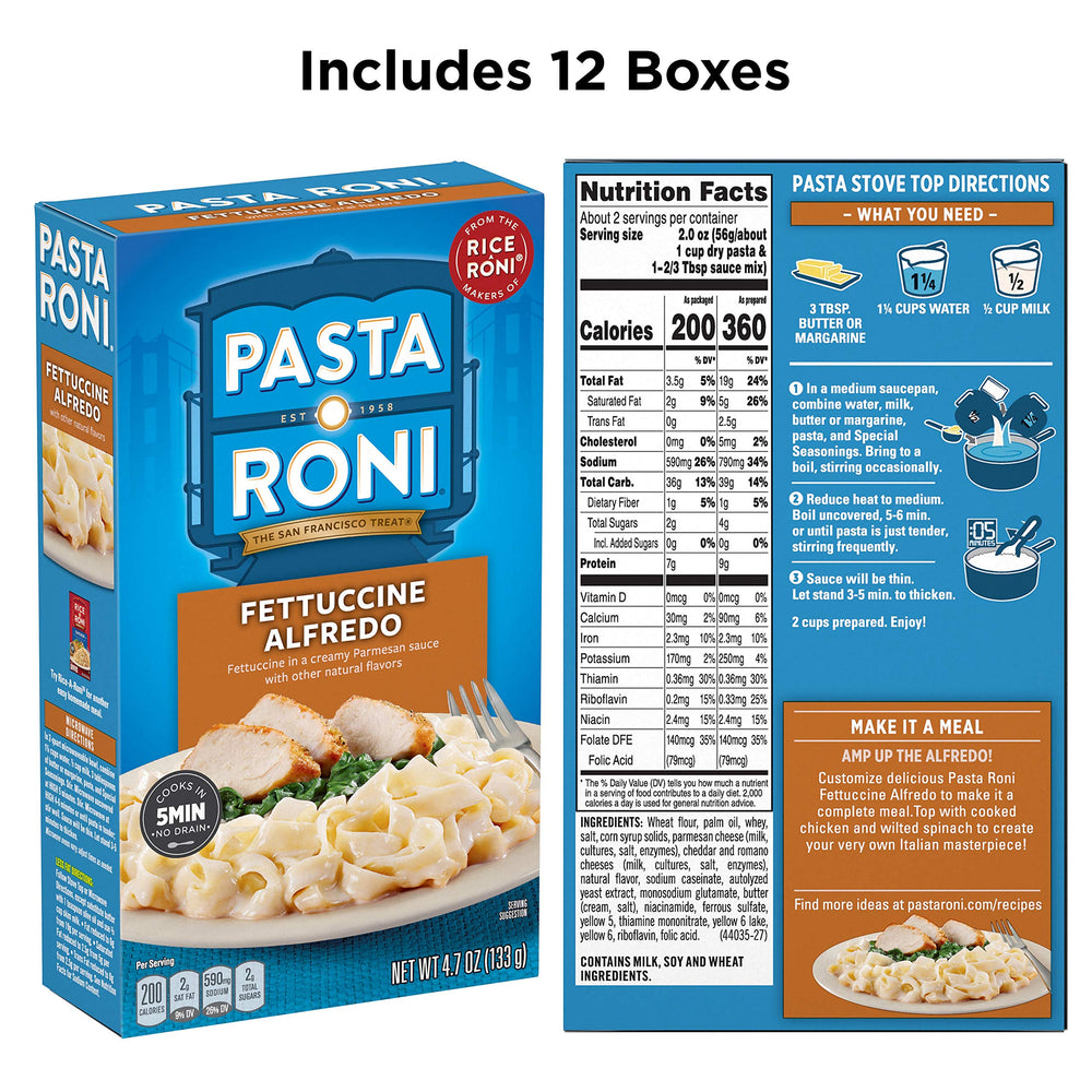 Pasta Roni Garlic Alfredo Fettuccine in a bowl, creamy sauce visible.
