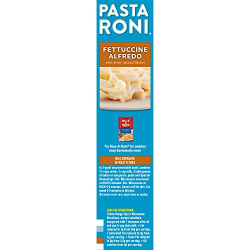 Pasta Roni Garlic Alfredo Fettuccine packaging highlights Italian-inspired flavor.