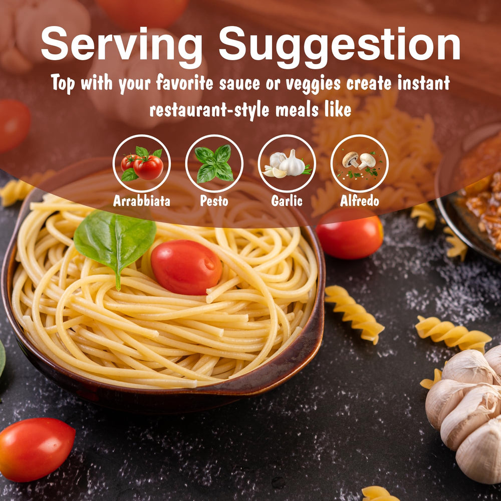 Pasta Zing BPA-free pouch displayed on pantry shelf.