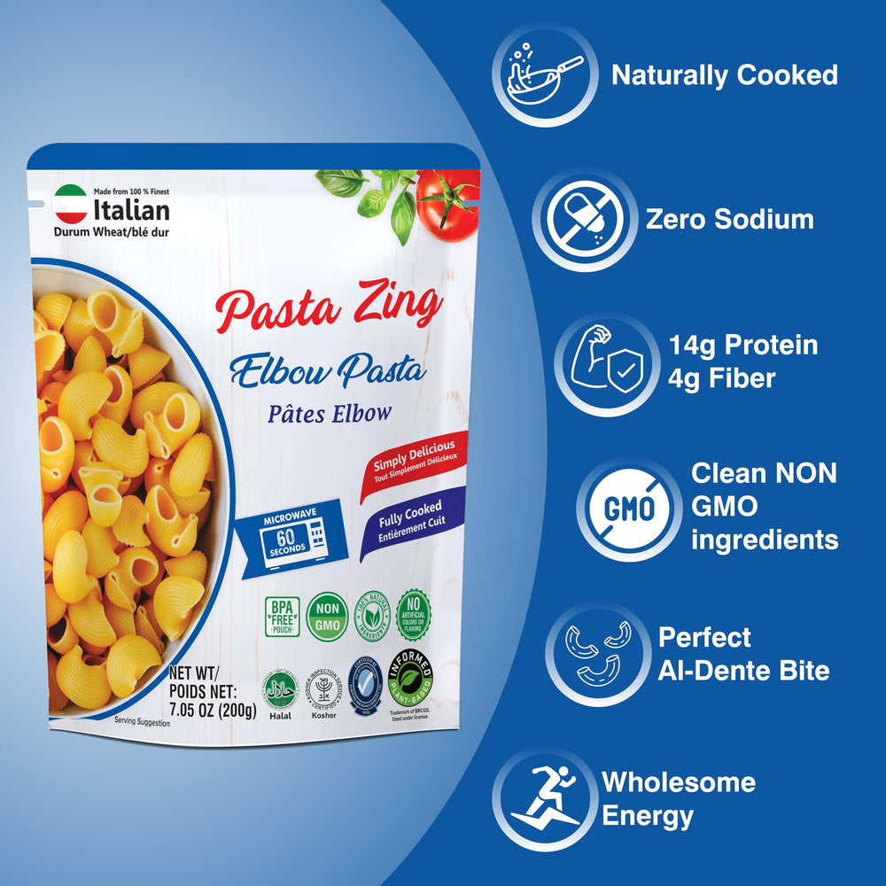 Pasta Zing Elbow Pasta close-up of 100% durum wheat