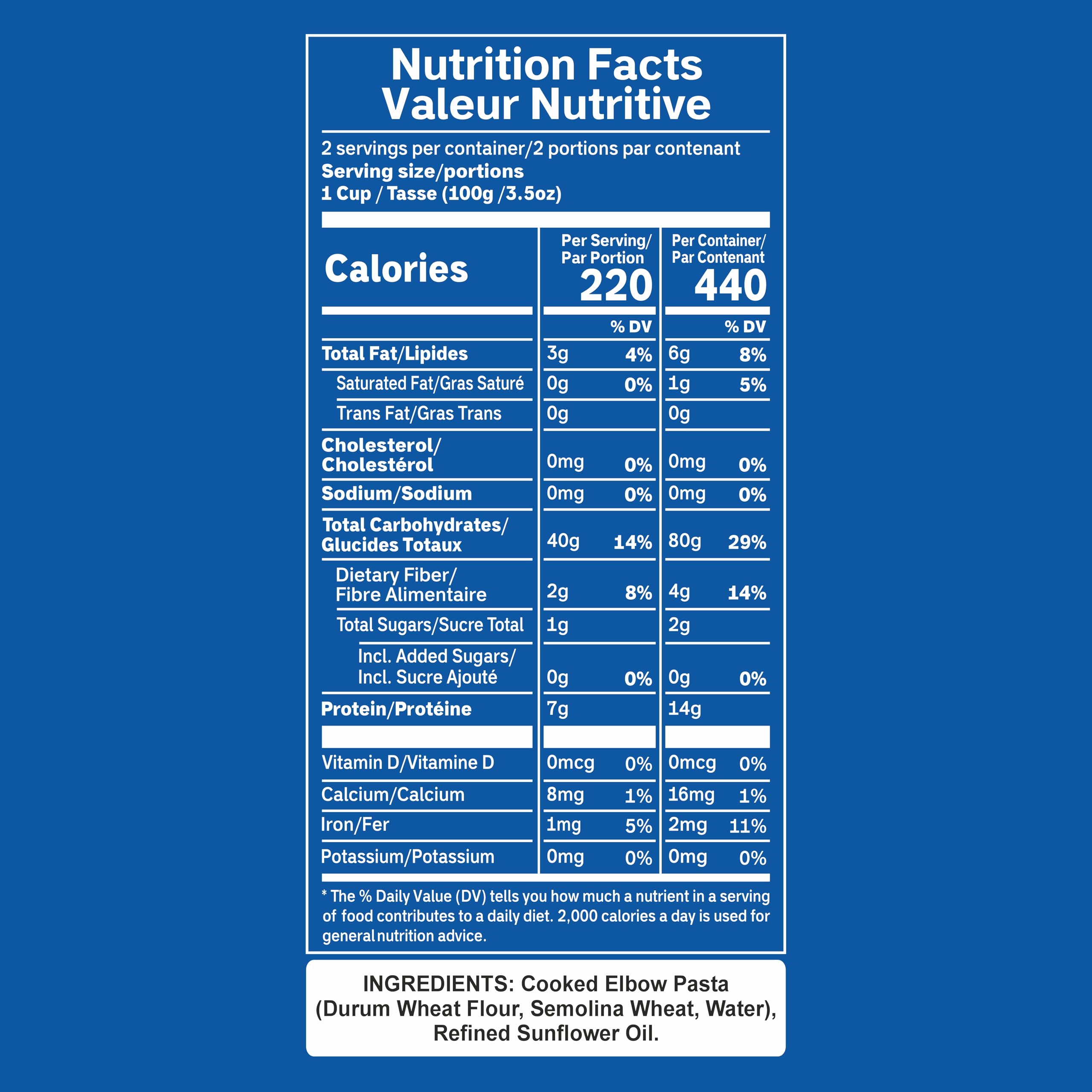 Pasta Zing Elbow Pasta ingredients label highlights two-ingredient clean recipe