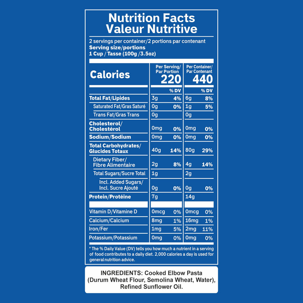 Pasta Zing Elbow Pasta ingredients label highlights two-ingredient clean recipe