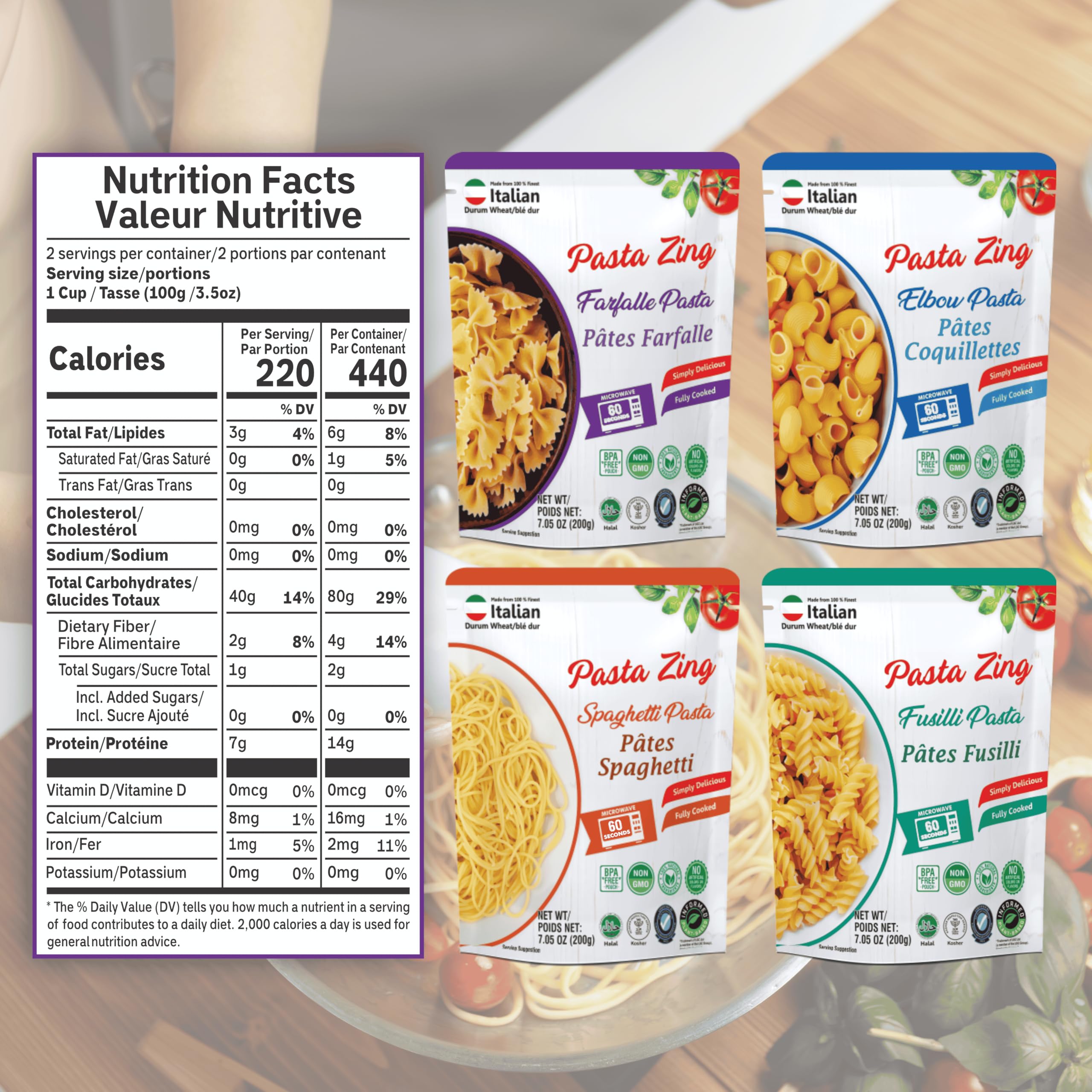 Pasta Zing farfalle on a plate ideal for sauces and toppings.