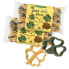 Pastabilities Good Luck shamrock pasta on the front package, ideal for festive kid meals.