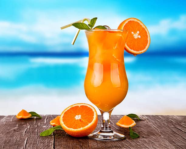Pat O'Brien's hurricane mix served with ice in a glass