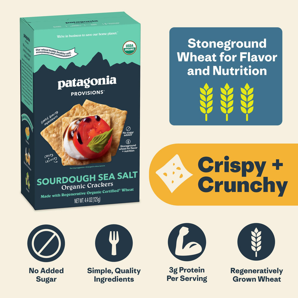 Patagonia Provisions crackers with dipping setup spotlights pairing with dips and toppings