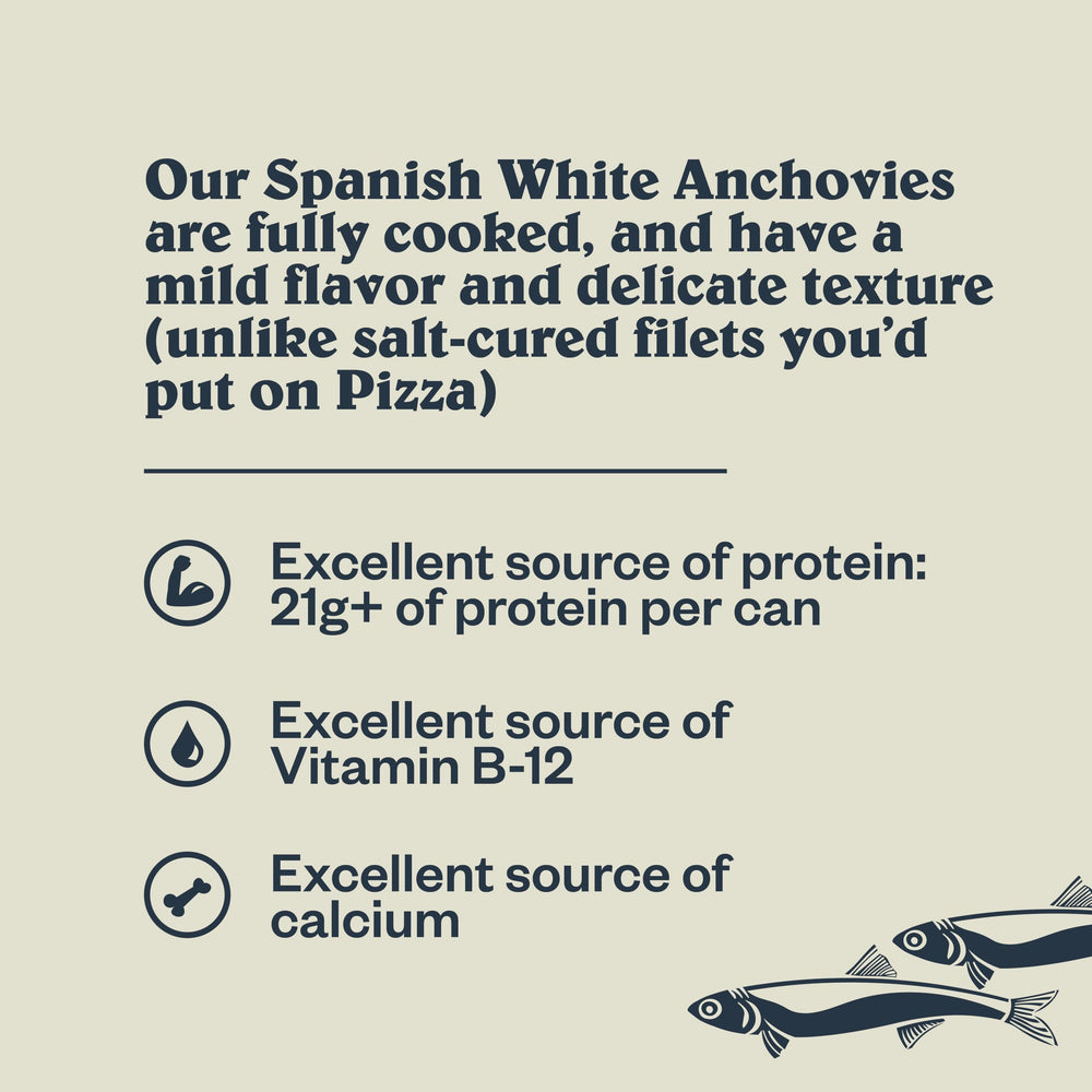 Snack-ready anchovies straight from the can for a savory bite.