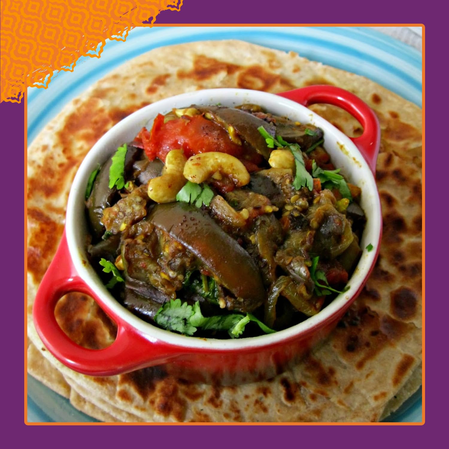Patak's Brinjal Eggplant Pickle label close-up, authentic Indian achar.