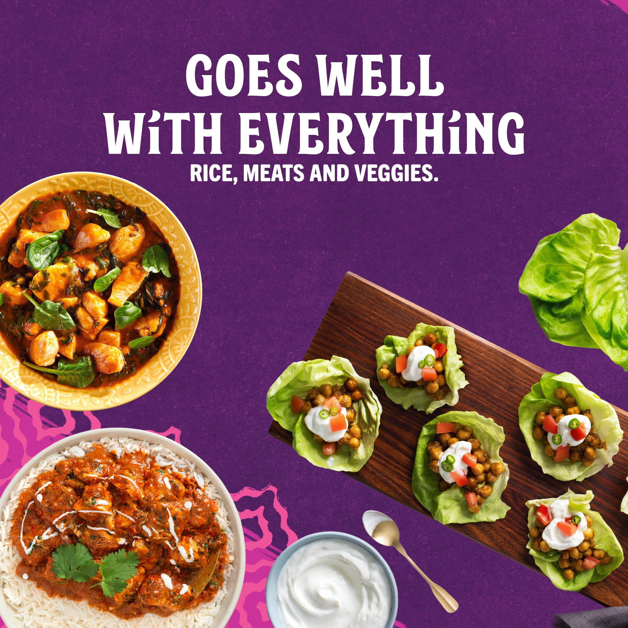 Patak's Butter Chicken simmer sauce ingredients panel highlights ginger, garlic, and spices.