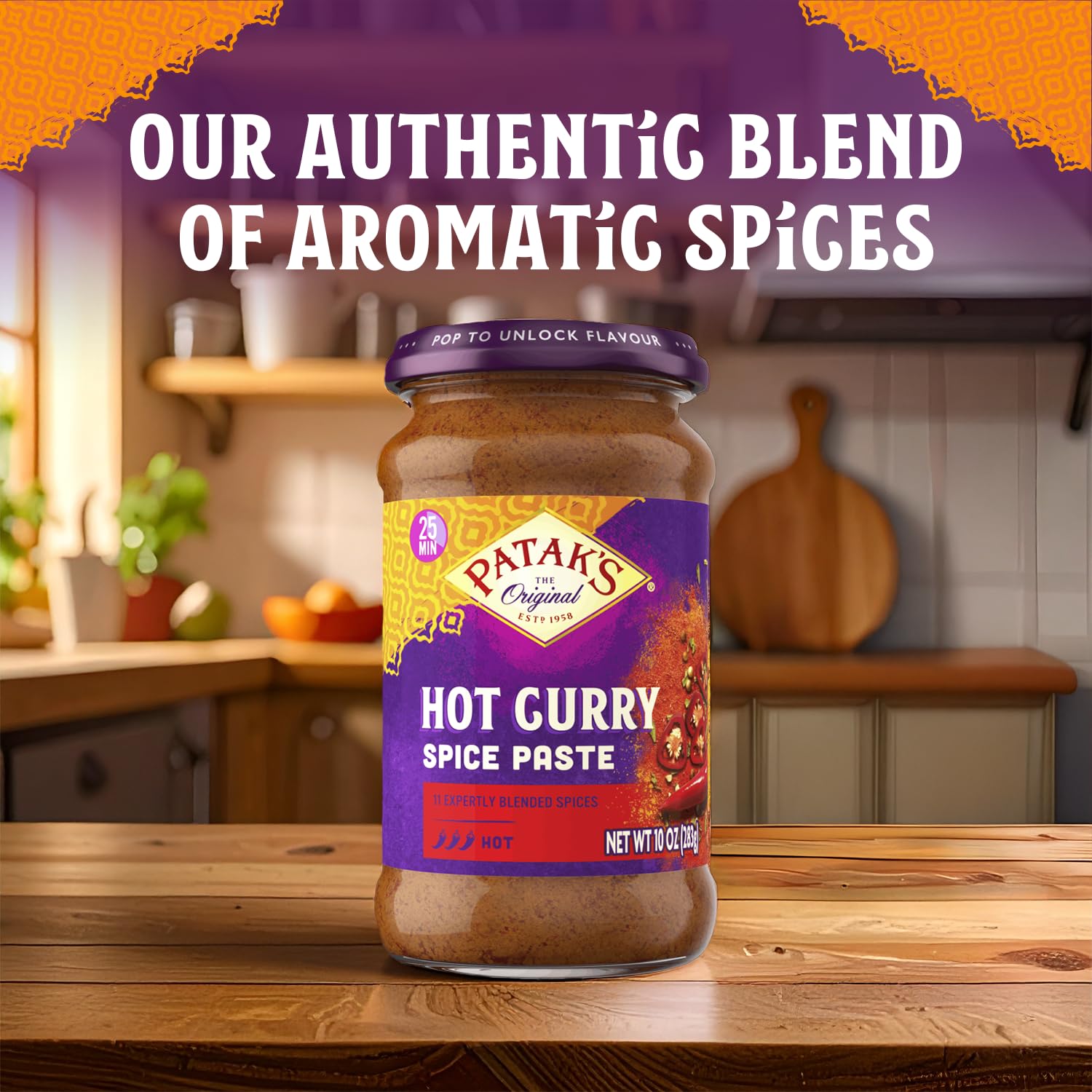Patak’s paste simmering in a pot releasing aroma for easy curry.