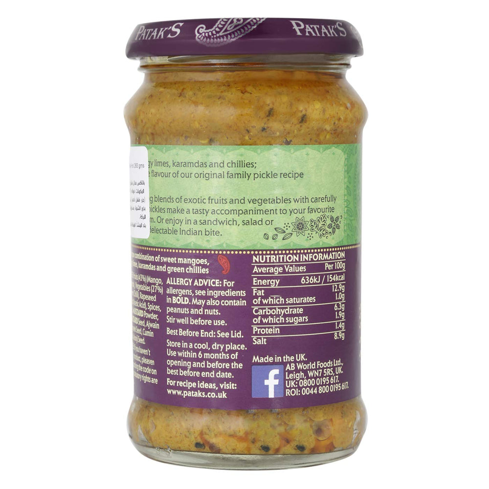 Patak's Hot Mixed Pickle spoon-dip, adds fiery tang to snacks.