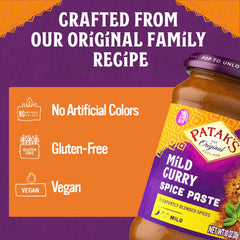 Patak's Mild Curry Base simmer pot image suggests easy one-pot meals