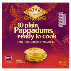 Patak's plain pappadums, ready to cook, perfect for dips and sides.