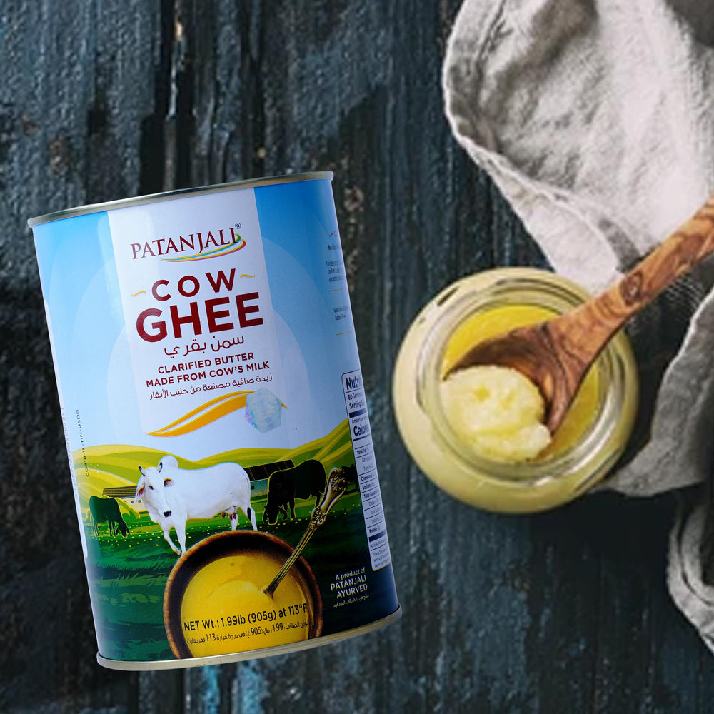 Patanjali grass-fed cow ghee baking-uses closeup showing versatility in recipes